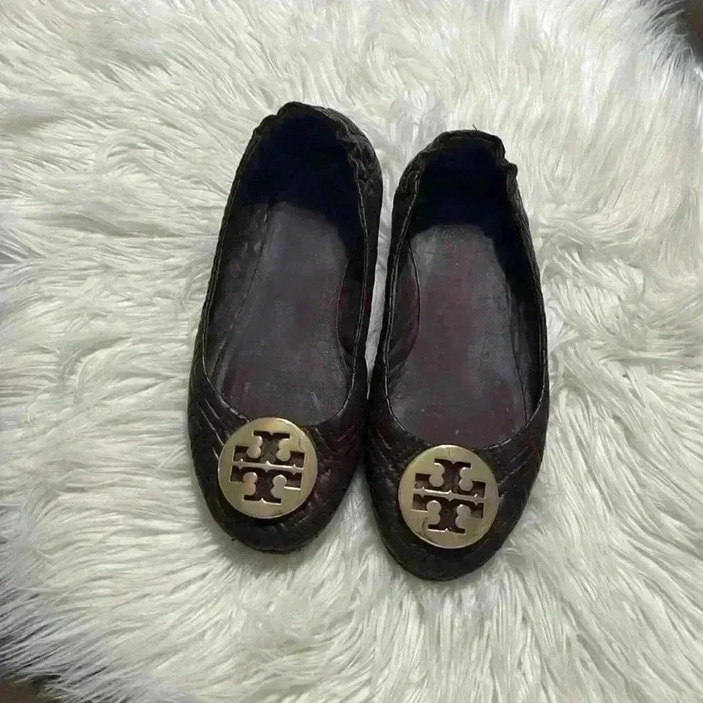 Tory Burch Women's Quilted Minnie Flats, Port, Red, Purple, 7.5M